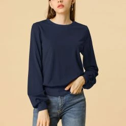 Allegra K Ribbed Pullover Sweater With Lantern Sleeves Women 78 Allegra K Ribbed Pullover Sweater With Lantern Sleeves Women