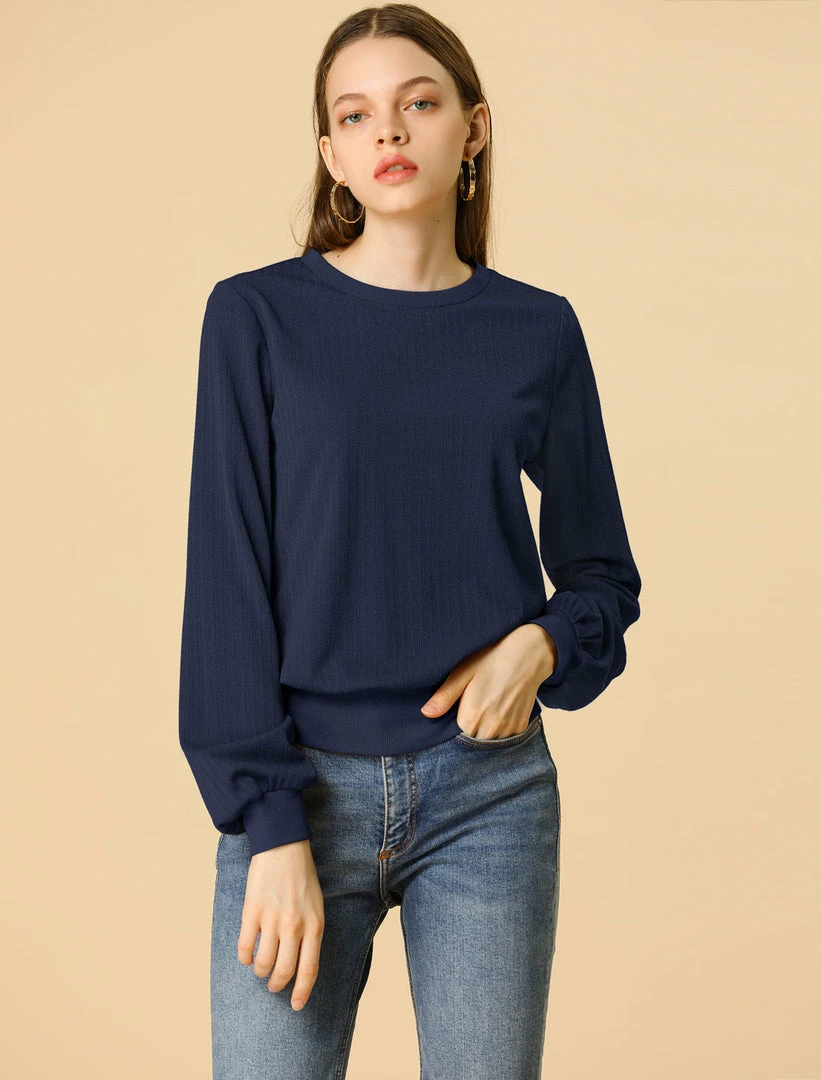 Allegra K Ribbed Pullover Sweater With Lantern Sleeves Women 12 Allegra K Ribbed Pullover Sweater With Lantern Sleeves Women