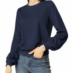 Allegra K Ribbed Pullover Sweater With Lantern Sleeves Women 76 Allegra K Ribbed Pullover Sweater With Lantern Sleeves Women