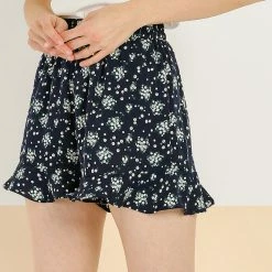 Allegra K Women's Floral Printed Ruffled Elastic Waist Casual Summer Beach Shorts