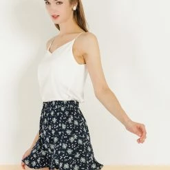 Allegra K Women's Floral Printed Ruffled Elastic Waist Casual Summer Beach Shorts