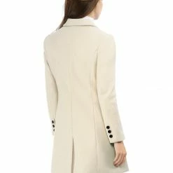 Women Allegra K Double Breasted Notched Lapel Coat With Side Flap Pockets