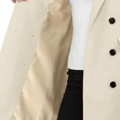 Women Allegra K Double Breasted Notched Lapel Coat With Side Flap Pockets