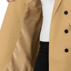 Women Allegra K Double Breasted Notched Lapel Coat With Side Flap Pockets