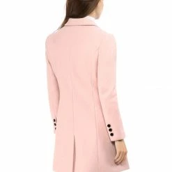 Women Allegra K Double Breasted Notched Lapel Coat With Side Flap Pockets
