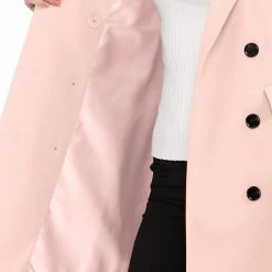 Women Allegra K Double Breasted Notched Lapel Coat With Side Flap Pockets