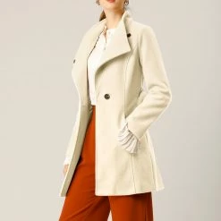 Allegra K Women's Classic Stand Collar Long Sleeve Winter Belted Long Coat 66 Allegra K Women's Classic Stand Collar Long Sleeve Winter Belted Long Coat