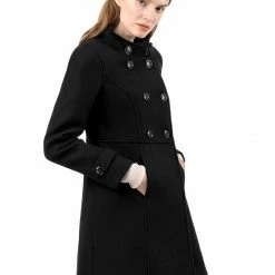 Allegra K Women's Double Breasted Stand Collar Coat With Slant Pockets
