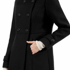 Allegra K Women's Double Breasted Stand Collar Coat With Slant Pockets