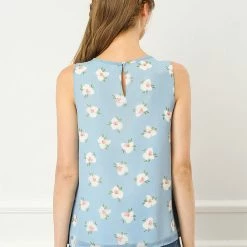 Allegra K Women's Summer Sleeveless Floral Print Chiffon Blouse Casual Tank Tops