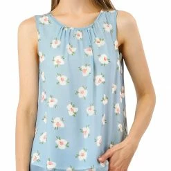 Allegra K Women's Summer Sleeveless Floral Print Chiffon Blouse Casual Tank Tops