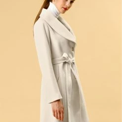 Allegra K Women's Casual Cute Turn Down Collar Slim Single Breasted Belted Coat