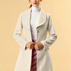 Allegra K Women's Casual Cute Turn Down Collar Slim Single Breasted Belted Coat