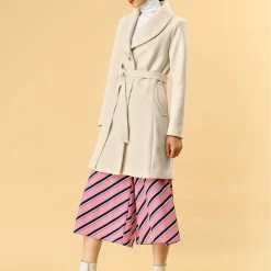 Allegra K Women's Casual Cute Turn Down Collar Slim Single Breasted Belted Coat