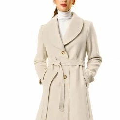 Allegra K Women's Casual Cute Turn Down Collar Slim Single Breasted Belted Coat
