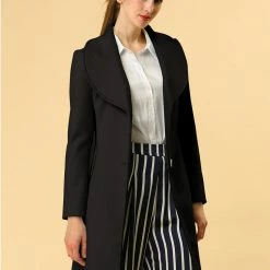 Allegra K Women's Casual Cute Turn Down Collar Slim Single Breasted Belted Coat