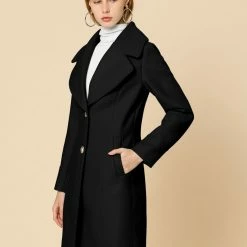 Allegra K Wide Lapel Single Breasted Coat Women