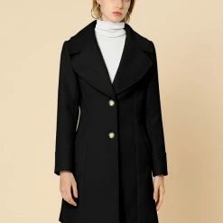 Allegra K Wide Lapel Single Breasted Coat Women