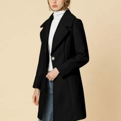Allegra K Wide Lapel Single Breasted Coat Women