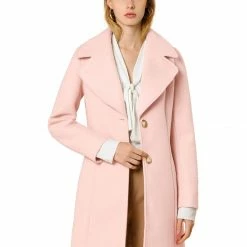 Allegra K Wide Lapel Single Breasted Coat Women