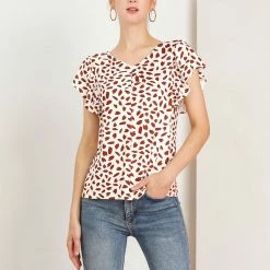 Allegra K Women's V Neck Ruched Casual Flutter Sleeve Petal Print Tops Blouse 22 Allegra K Women's V Neck Ruched Casual Flutter Sleeve Petal Print Tops Blouse