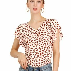 Allegra K Women's V Neck Ruched Casual Flutter Sleeve Petal Print Tops Blouse 20 Allegra K Women's V Neck Ruched Casual Flutter Sleeve Petal Print Tops Blouse