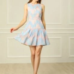 Allegra K Women's Sleeveless A-Line Elegant Ruffle Hem Floral Lace Dress