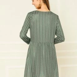 Allegra K Women's V Neck Casual Loose Printed Cute Spring Shift Dress