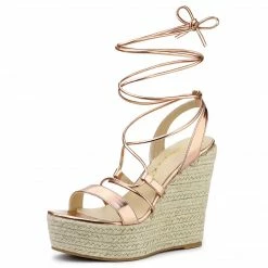 Allegra K Women's Espadrilles Platform Wedges Heel Lace Up Sandals