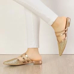 Allegra K Women's Glitter Pointed Toe Flats Mules Shoes