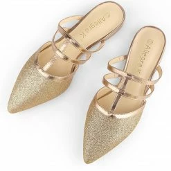 Allegra K Women's Glitter Pointed Toe Flats Mules Shoes