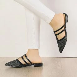 Allegra K Women's Glitter Pointed Toe Flats Mules Shoes