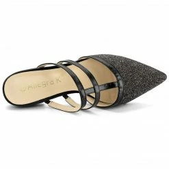Allegra K Women's Glitter Pointed Toe Flats Mules Shoes