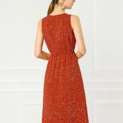 Allegra K Women's Printed Split Neck Drawstring Waist Sleeveless A-Line Dress 108 Allegra K Women's Printed Split Neck Drawstring Waist Sleeveless A-Line Dress