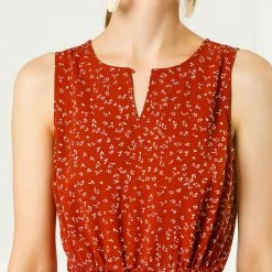 Allegra K Women's Printed Split Neck Drawstring Waist Sleeveless A-Line Dress 109 Allegra K Women's Printed Split Neck Drawstring Waist Sleeveless A-Line Dress