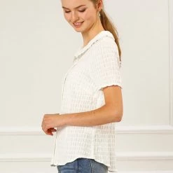 Allegra K Women's Sweet Peter Pan Collar Button Down Soft Shirt Blouse