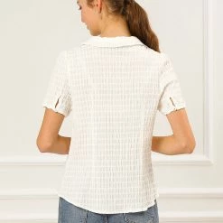 Allegra K Women's Sweet Peter Pan Collar Button Down Soft Shirt Blouse