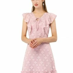 Allegra K New Romantic Women's Floral Tie V Neck Flutter Sleeves High Waist Ruffled Hem Dress