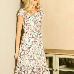 Allegra K Women's Boho Flutter Sleeve Belted Square Neck Ruffled Hem Midi Dress 27 Allegra K Women's Boho Flutter Sleeve Belted Square Neck Ruffled Hem Midi Dress