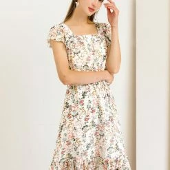 Allegra K Women's Boho Flutter Sleeve Belted Square Neck Ruffled Hem Midi Dress 29 Allegra K Women's Boho Flutter Sleeve Belted Square Neck Ruffled Hem Midi Dress