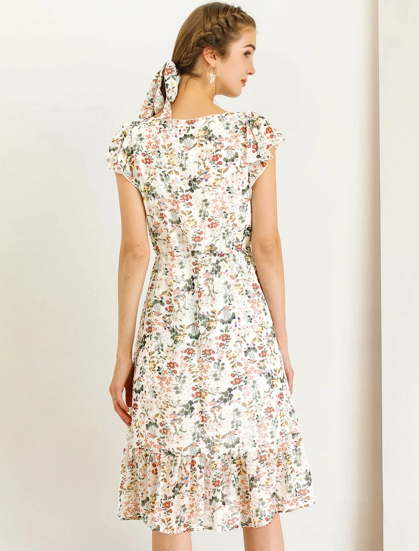 Allegra K Women's Boho Flutter Sleeve Belted Square Neck Ruffled Hem Midi Dress 13 Allegra K Women's Boho Flutter Sleeve Belted Square Neck Ruffled Hem Midi Dress