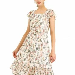 Allegra K Women's Boho Flutter Sleeve Belted Square Neck Ruffled Hem Midi Dress 26 Allegra K Women's Boho Flutter Sleeve Belted Square Neck Ruffled Hem Midi Dress