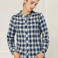 Allegra K Plaid Long Sleeve Ruffle Neck Button Down Shirt 29 Allegra K Plaid Long Sleeve Ruffle Neck Button Down Shirt