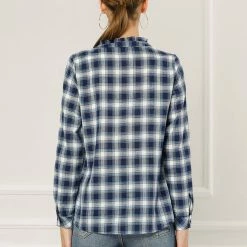 Allegra K Plaid Long Sleeve Ruffle Neck Button Down Shirt 32 Allegra K Plaid Long Sleeve Ruffle Neck Button Down Shirt