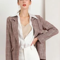 Allegra K Notched Lapel Plaid Boyfriend Blazer Jacket 70 Allegra K Notched Lapel Plaid Boyfriend Blazer Jacket