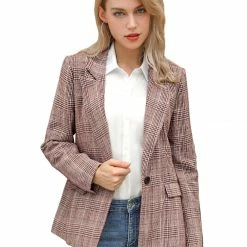 Allegra K Notched Lapel Plaid Boyfriend Blazer Jacket 68 Allegra K Notched Lapel Plaid Boyfriend Blazer Jacket