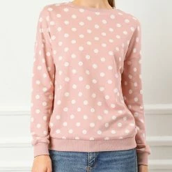 Allegra K Women Loose Knitted Top In Polka Dot Print