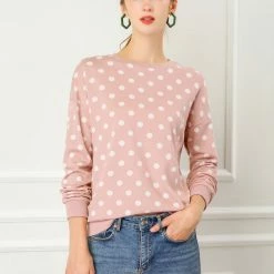 Allegra K Women Loose Knitted Top In Polka Dot Print