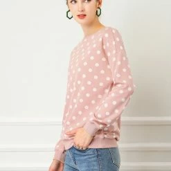 Allegra K Women Loose Knitted Top In Polka Dot Print