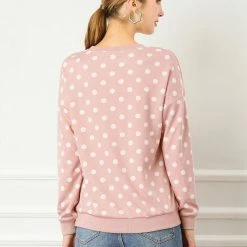 Allegra K Women Loose Knitted Top In Polka Dot Print